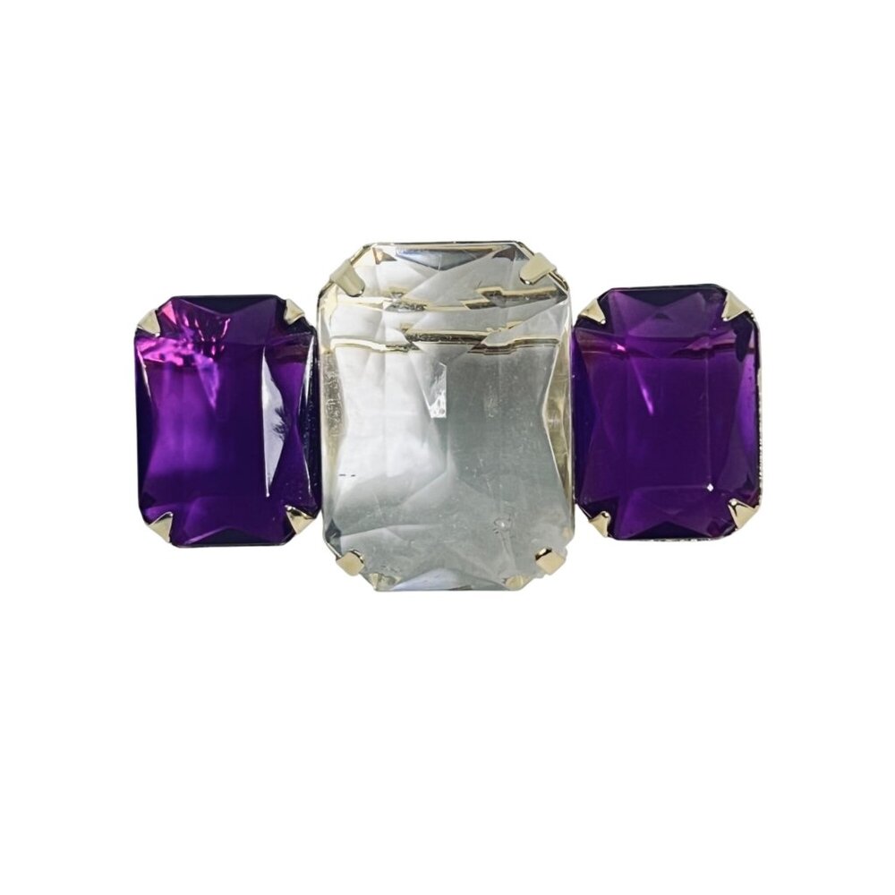 Avon Gold Tone With Clear And Purple Rhinestone Brooch (6093)